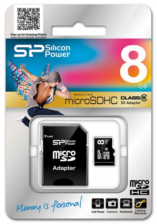 Silicon Power 8GB Micro SDHC Class 6 w/ SD Adapter Silicon Power 8GB Micro SDHC Class 6 w/ SD Adapter